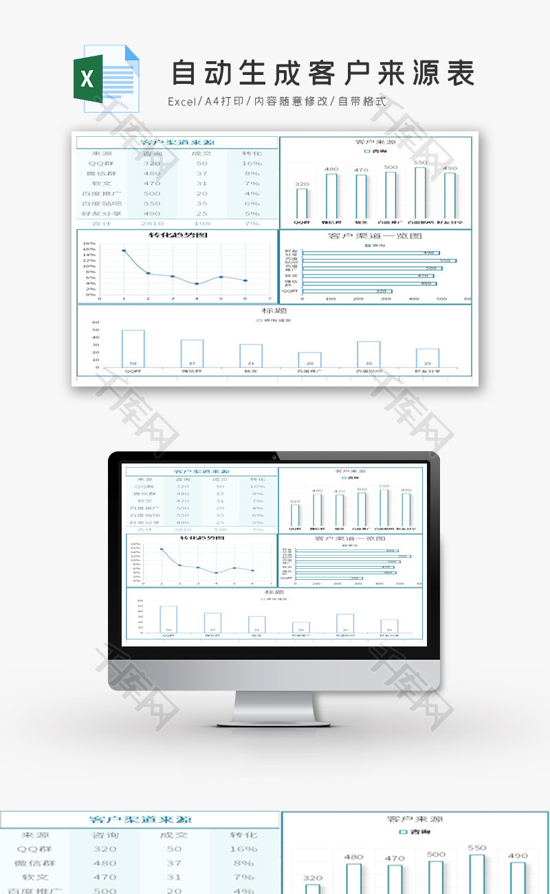 自动生成客户来源表Excel摸吧