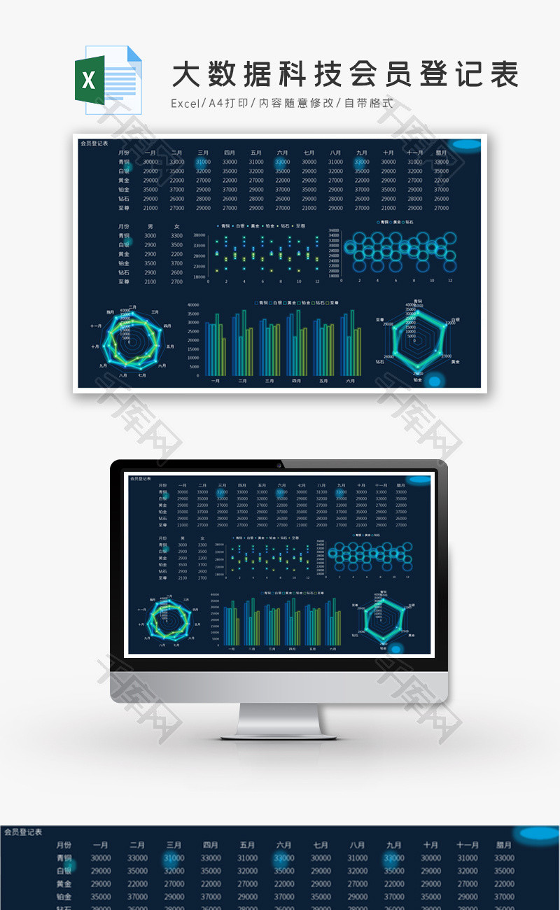 大数据科技会员登记表Excel模板