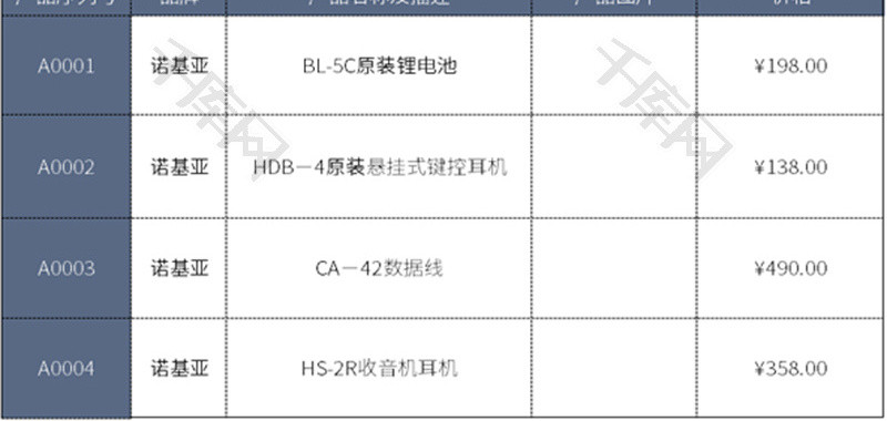 企业产品图片价格清单Excel模板