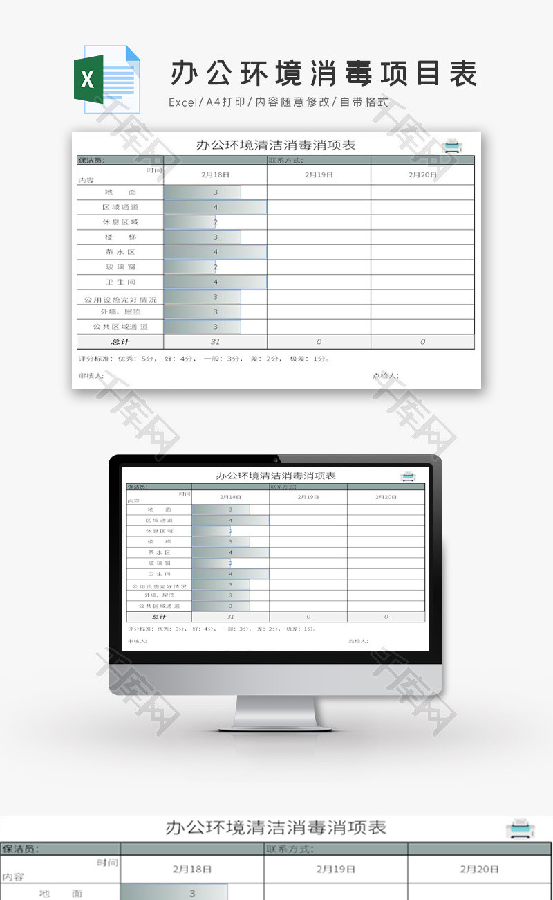 办公环境消毒保洁消毒项目表Excel模板