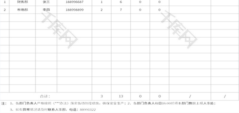 复工健康登记日报表Excel模板