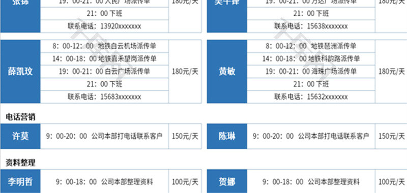 兼职人员工作安排计划表Excel表格