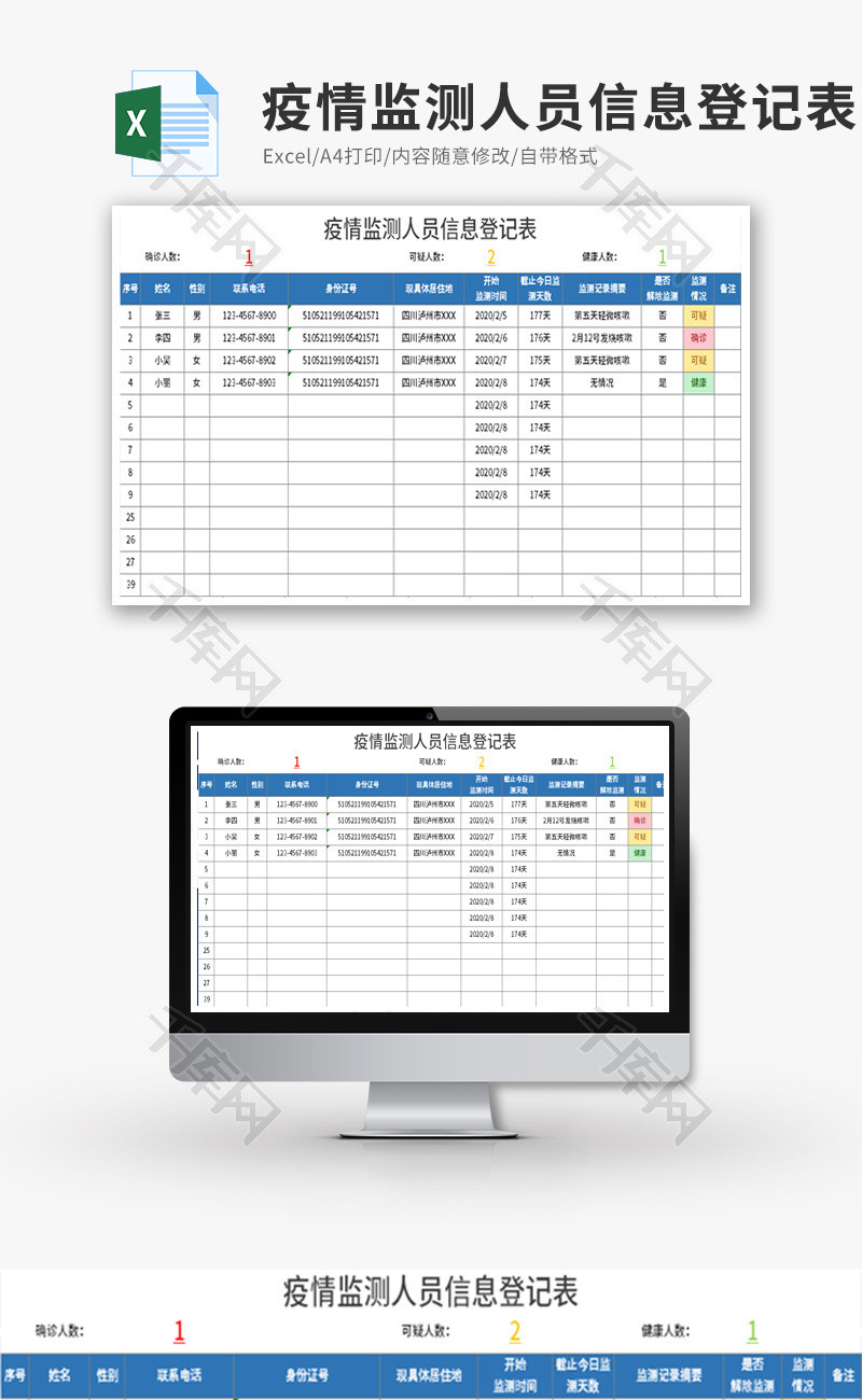 疫情监测人员信息登记表Excel模板