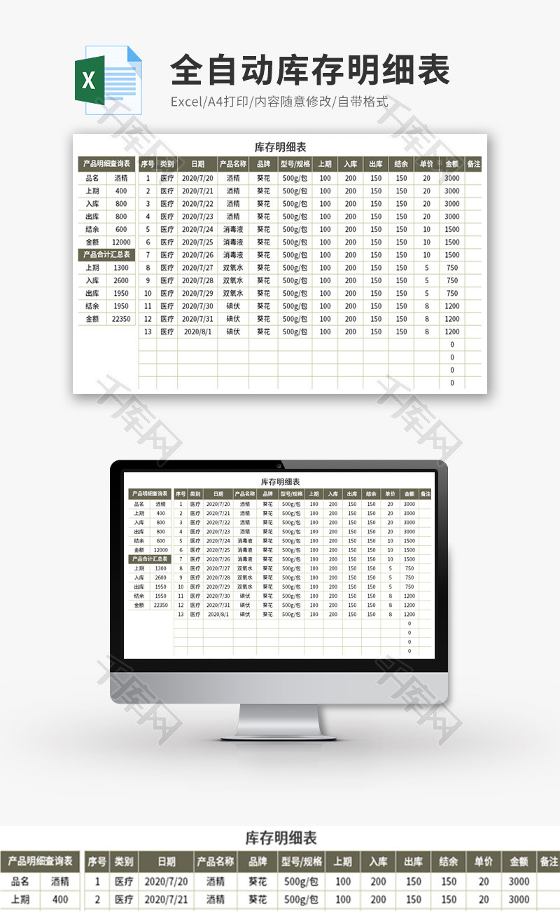 全自动库存明细表Excel模板