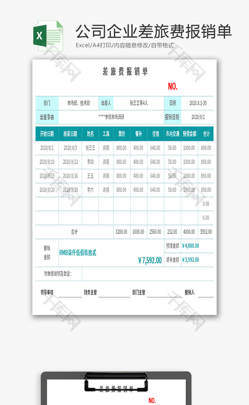 差旅费报销单Excel模板