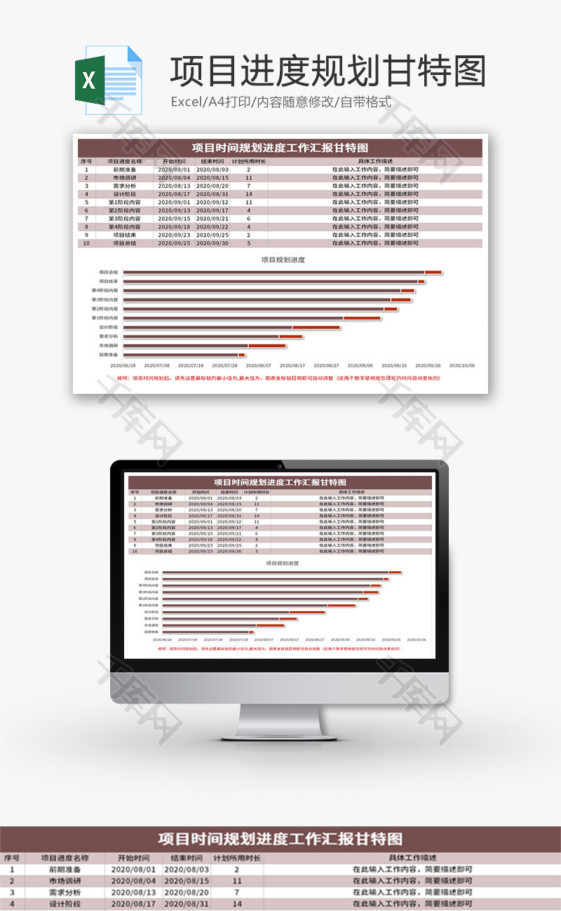 工作项目进度规划甘特图Excel模板