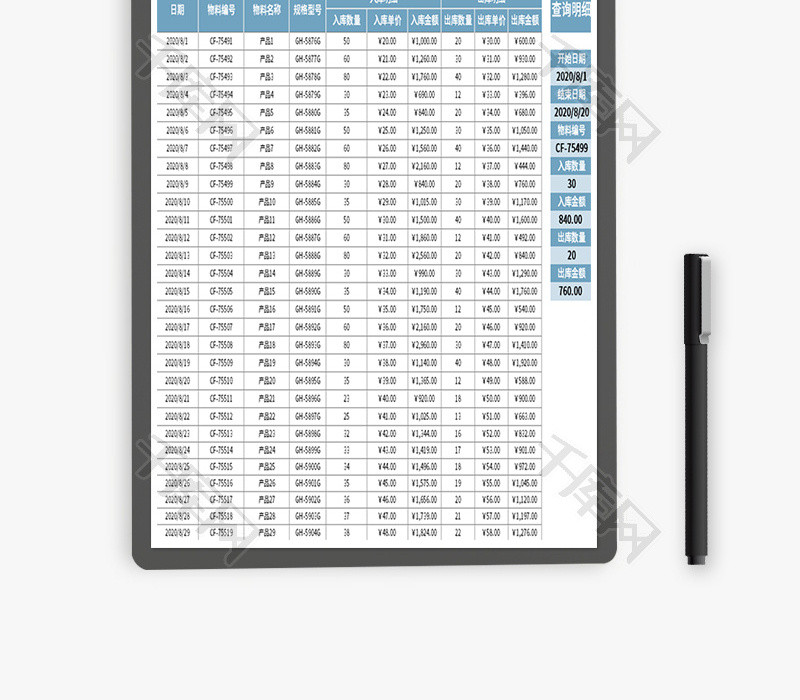 企业出入库管理明细表Excel模板