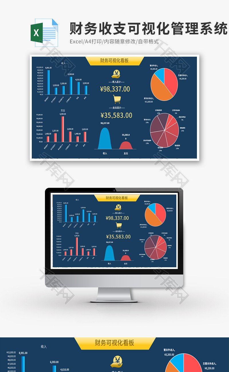 财务收支可视化管理系统看板Excel模板
