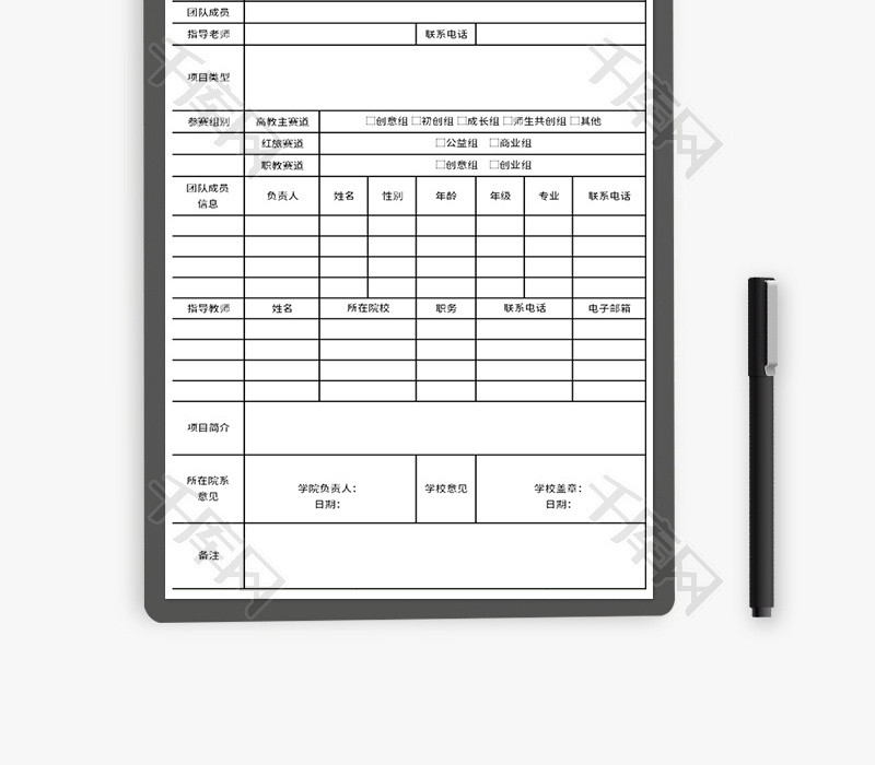 大学生创业大赛选拔赛申报表Excel模板