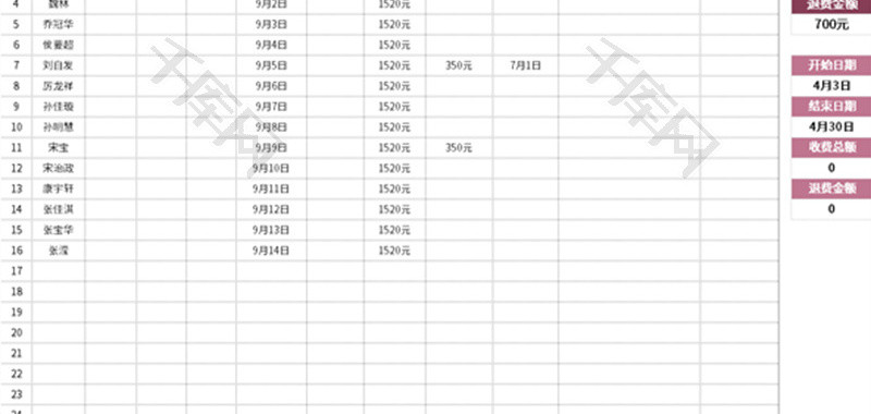 公寓住宿收支费用表Excel模板