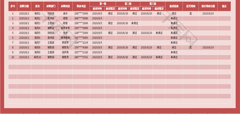 招聘面试登记表Excel模板