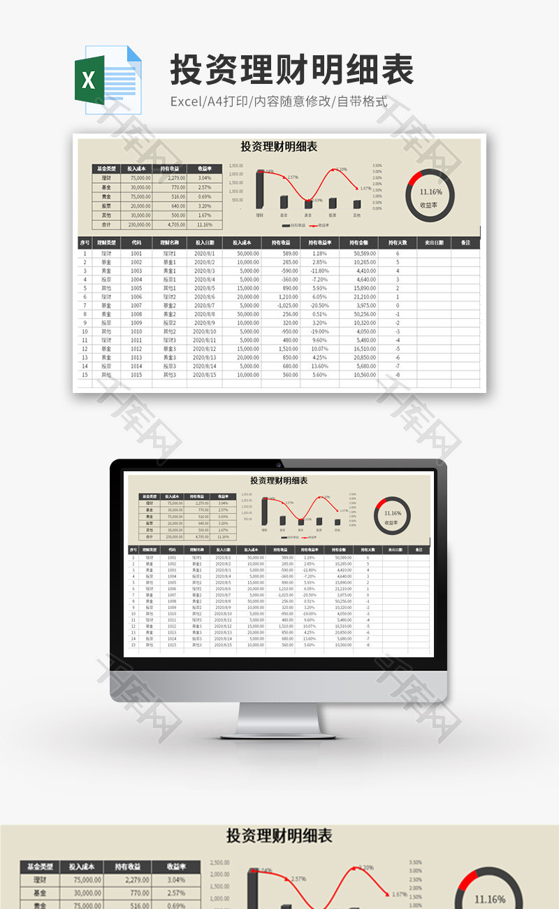 投资理财明细表Excel模板