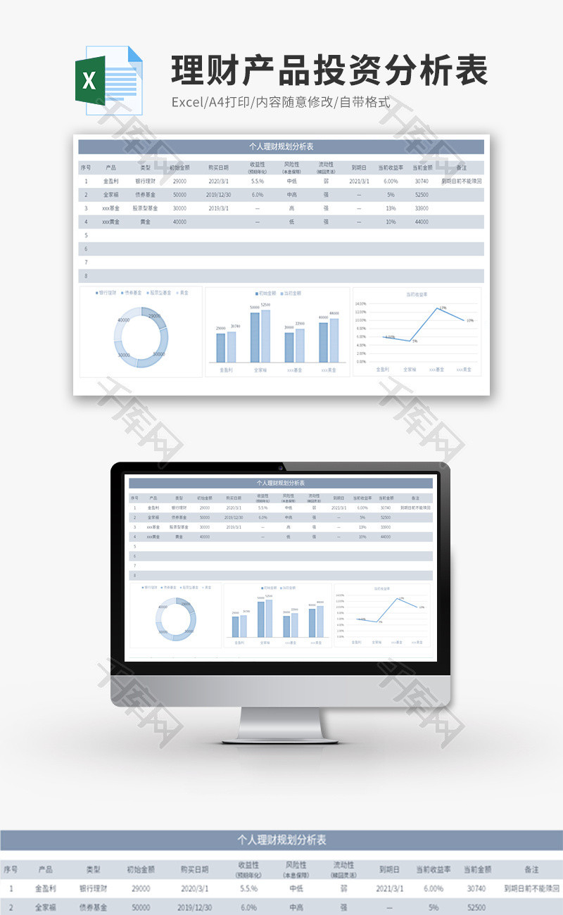 理财产品投资分析表Excel模板