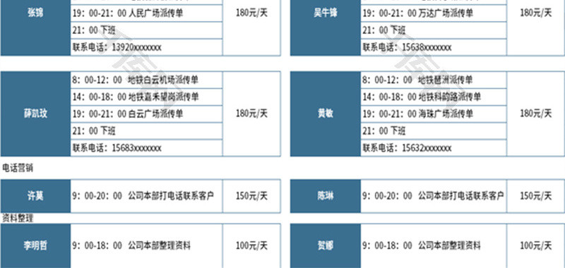 兼职人员工作安排计划表Excel模板