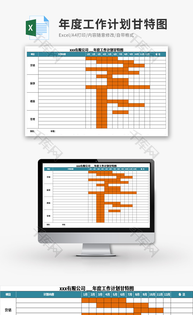 年度工作计划甘特图Excel模板