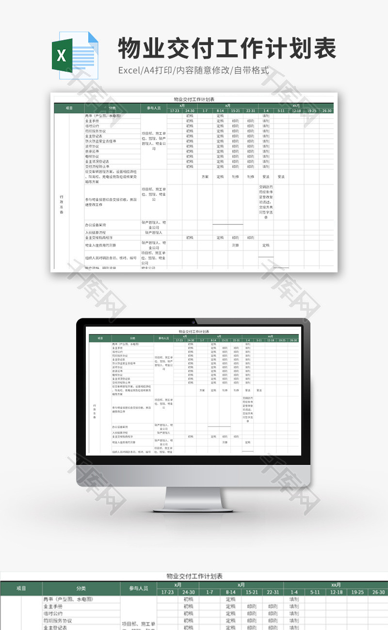 物业交付工作计划表Excel模板