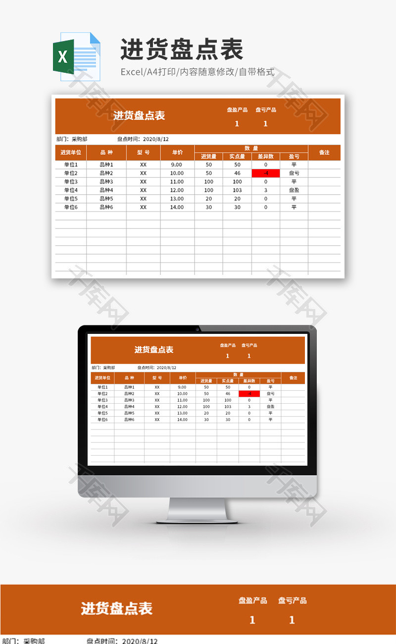 进货盘点表自动计算Excel模板