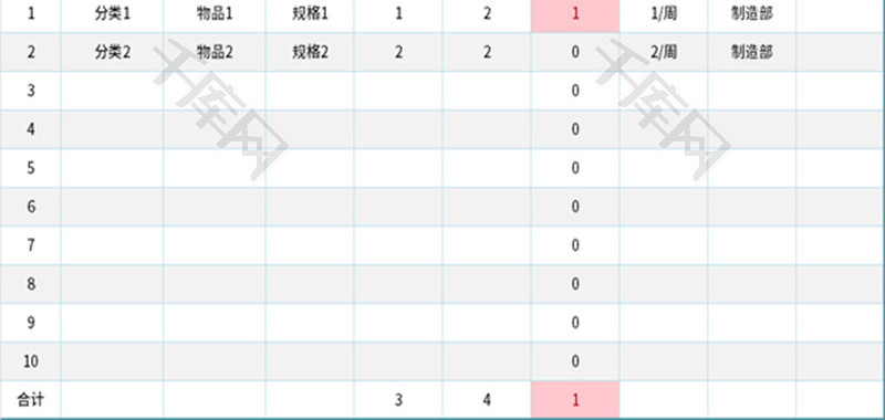 备品备件库存管理表Excel模板