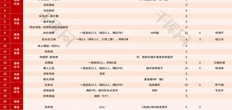 2020企业年会节目单Excel模板