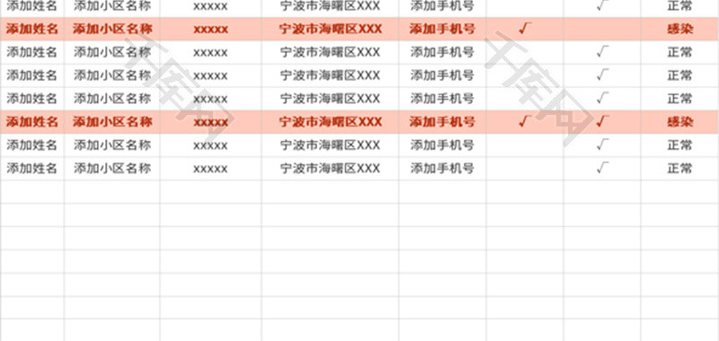 社区核酸检测结果反馈表Excel模板