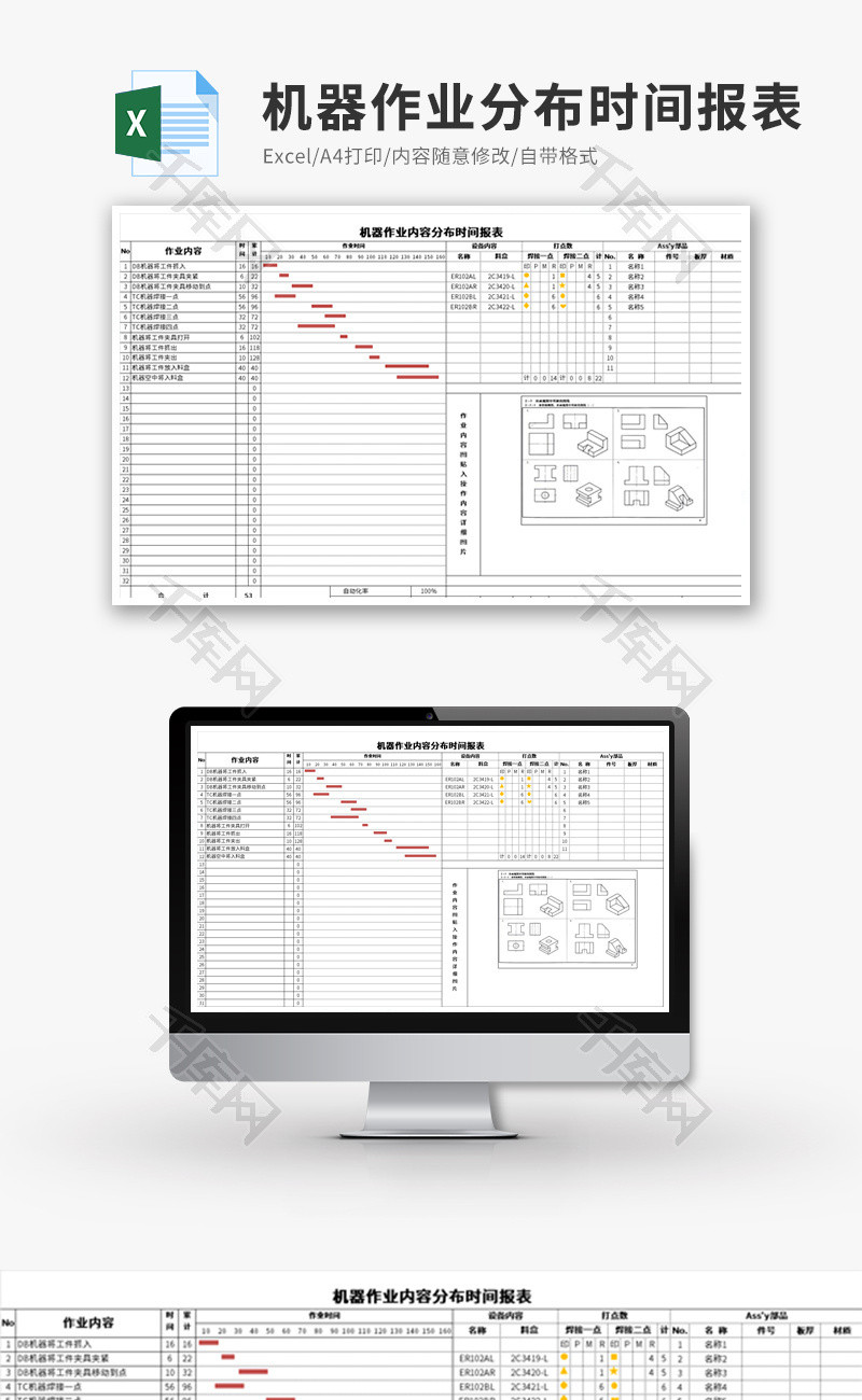 机器作业内容分布时间报表Excel模板
