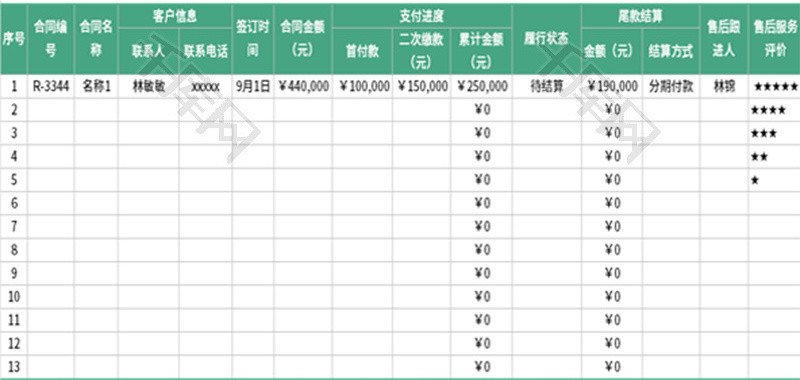 订单合同管理明细账Excel模板