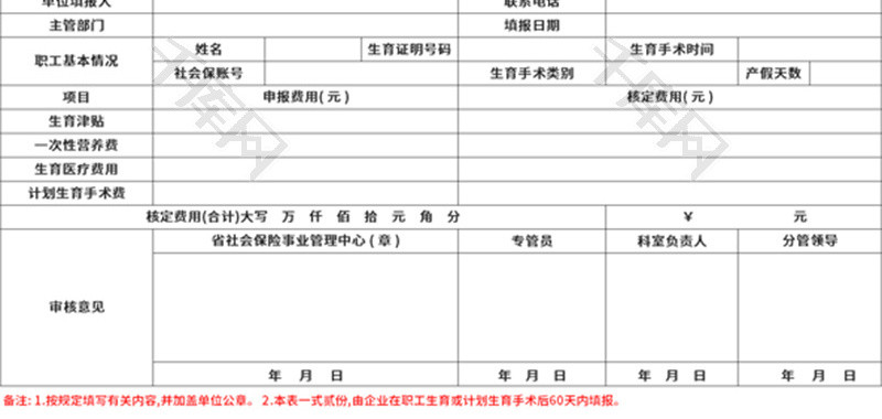 职工生育保险费用申报表Excel模板