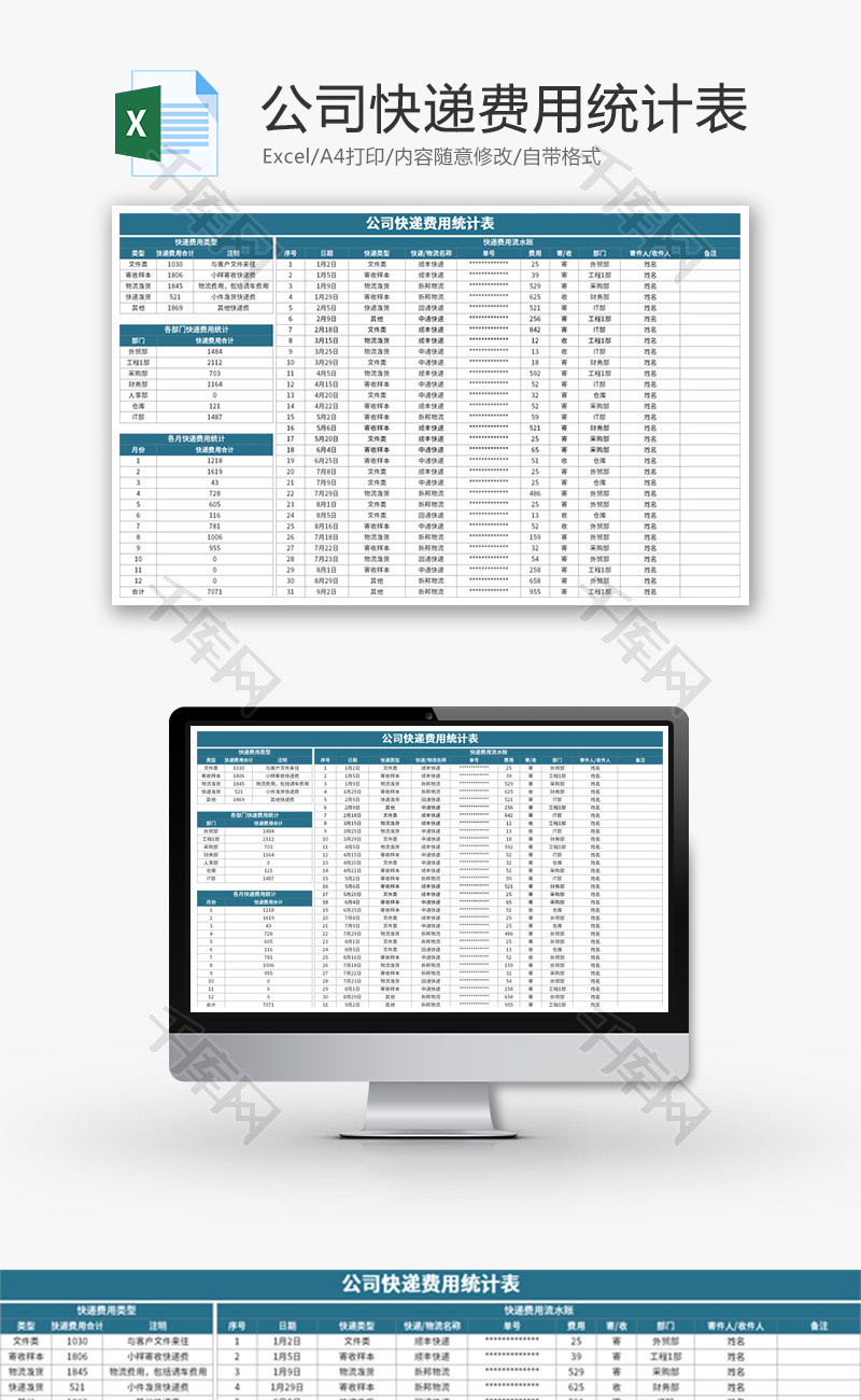 公司快递费用统计表Excel模板