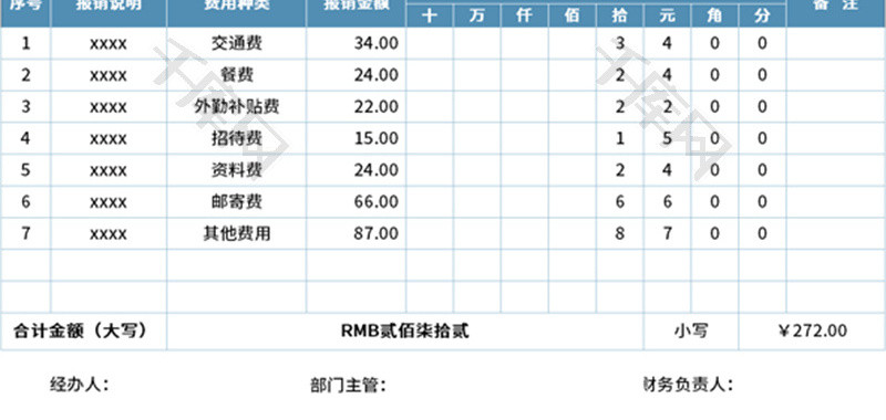 员工外勤费用报销单Excel模板