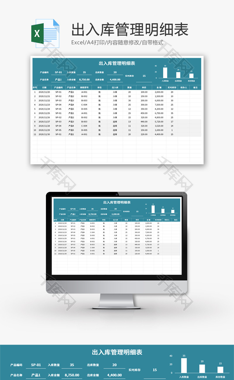 出入库管理明细表Excel模板