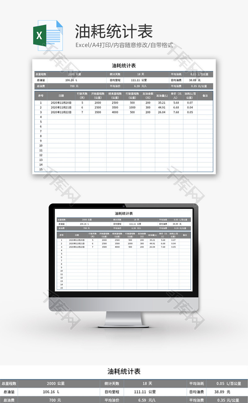 油耗统计表Excel模板