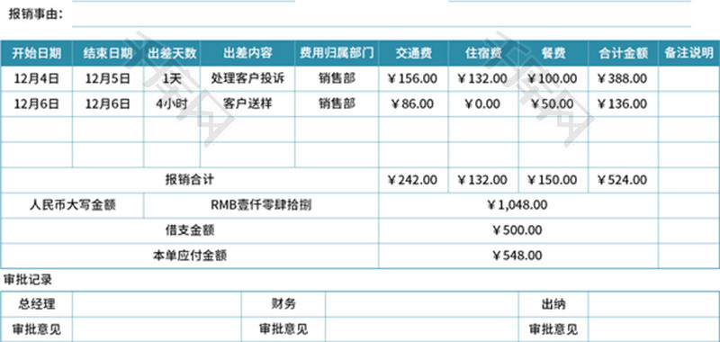 差旅费报销单Excel模板