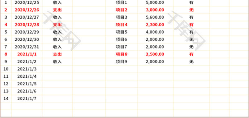 财务收支明细表Excel模板