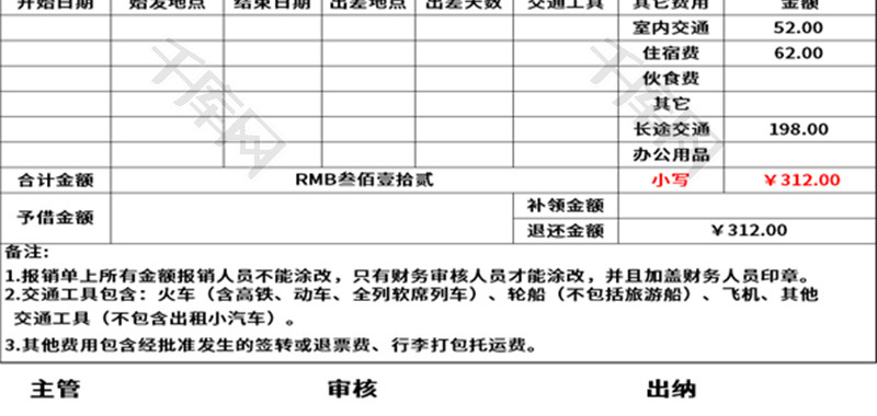 差旅费报销单Excel模板