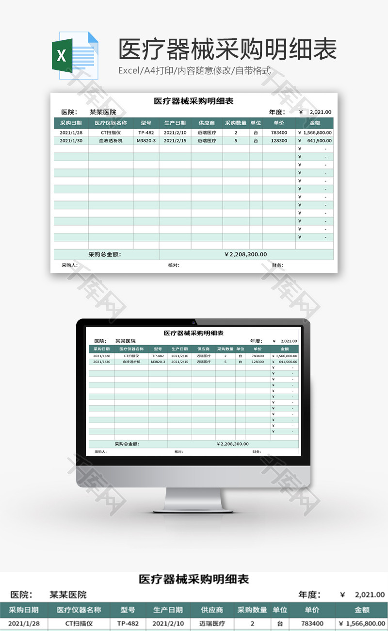 医疗器械采购明细表Excel模板