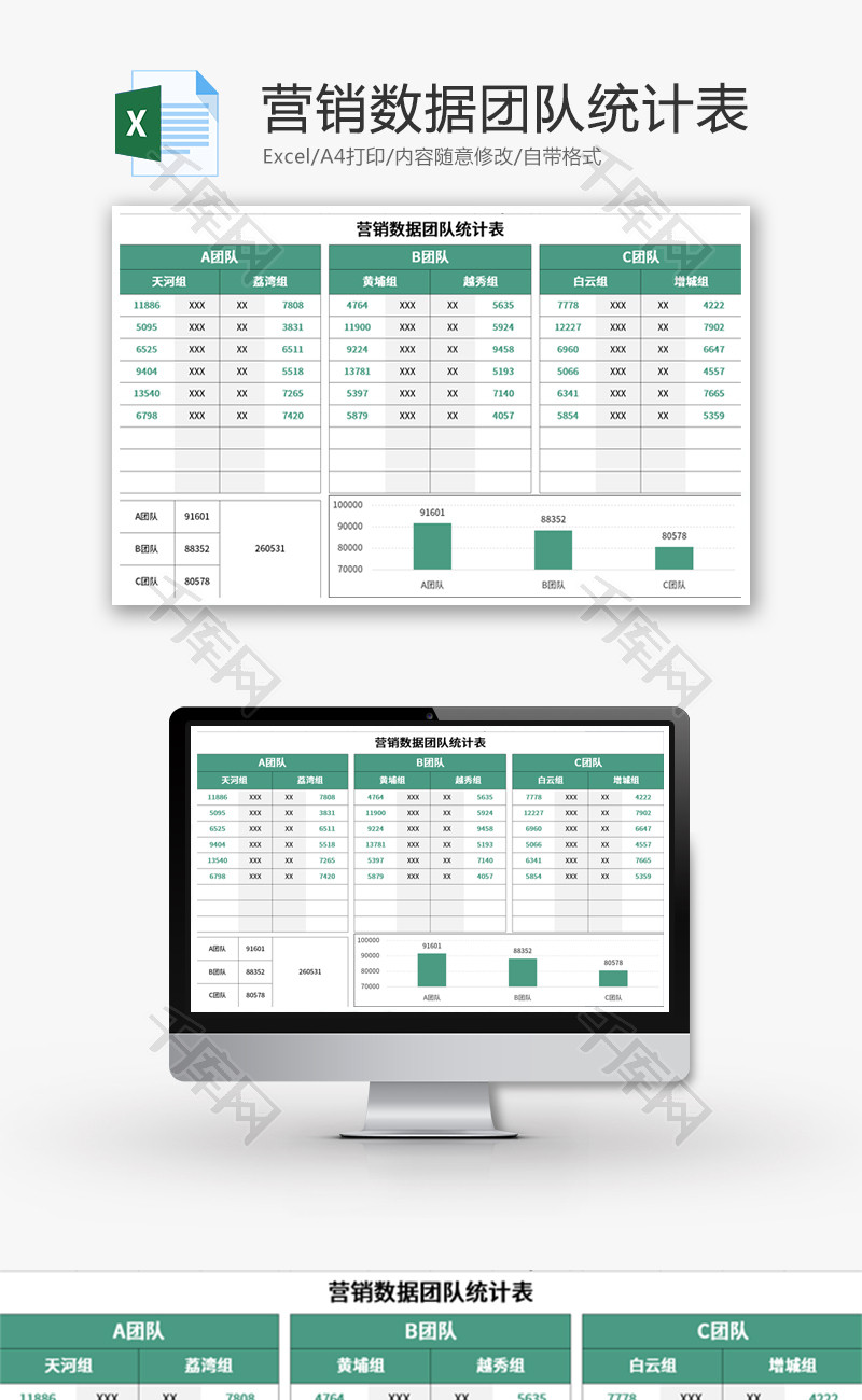 营销数据团队统计表Excel模板