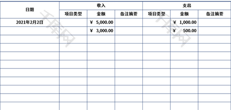 财务收支表Excel模板