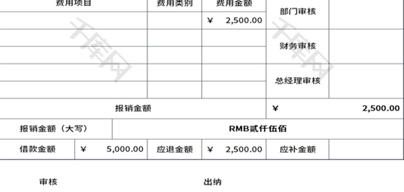 费用报销单Excel模板