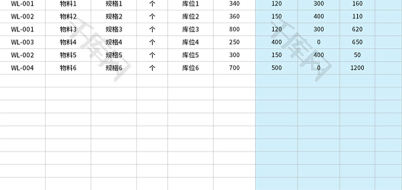 物料基本信息及统计明细表Excel模板