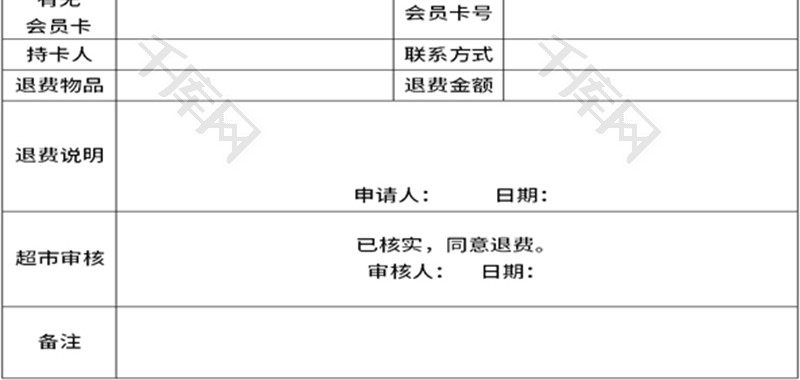 超市退费申请表excel模板