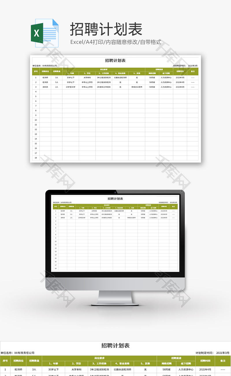 招聘计划表Excel模板