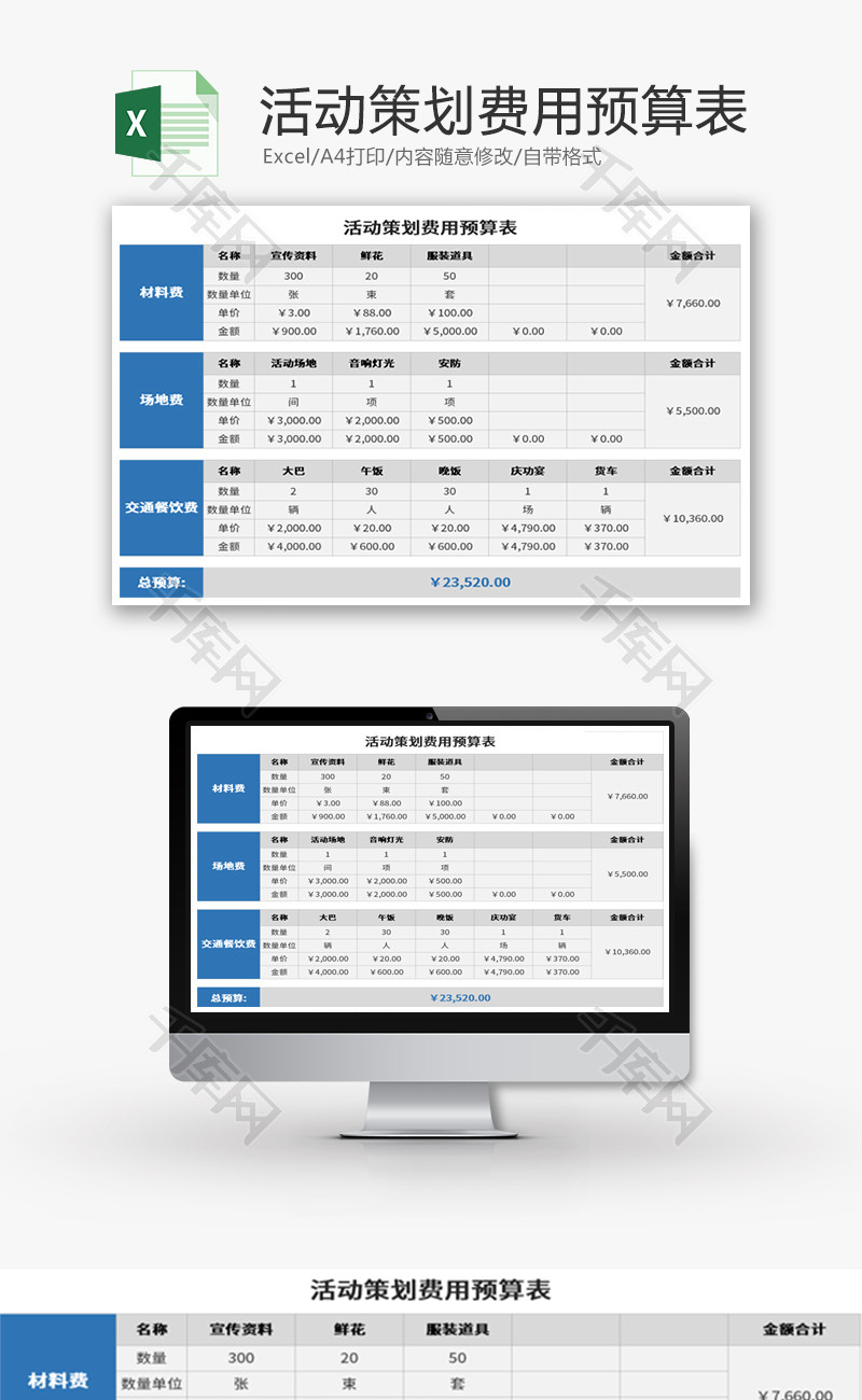 活动策划费用预算表Excel模板