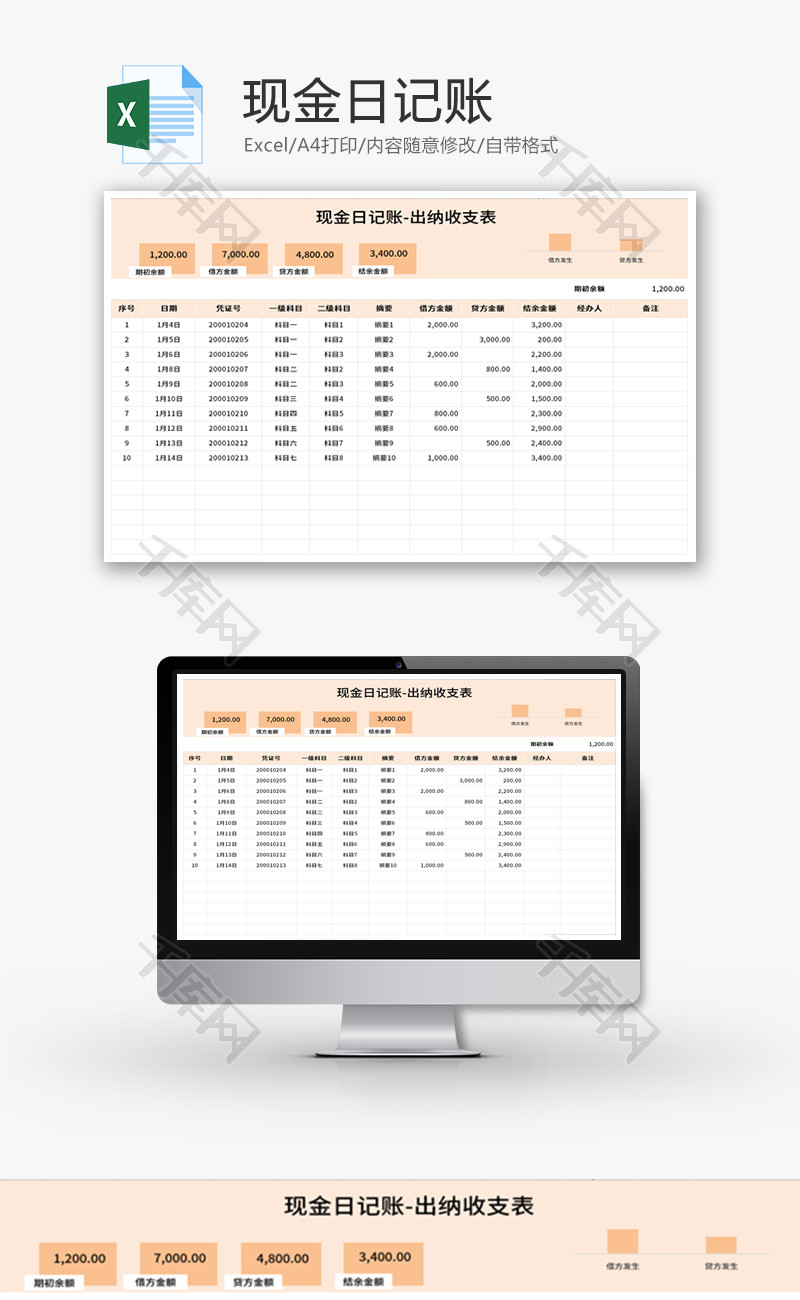 现金日记账Excel模板