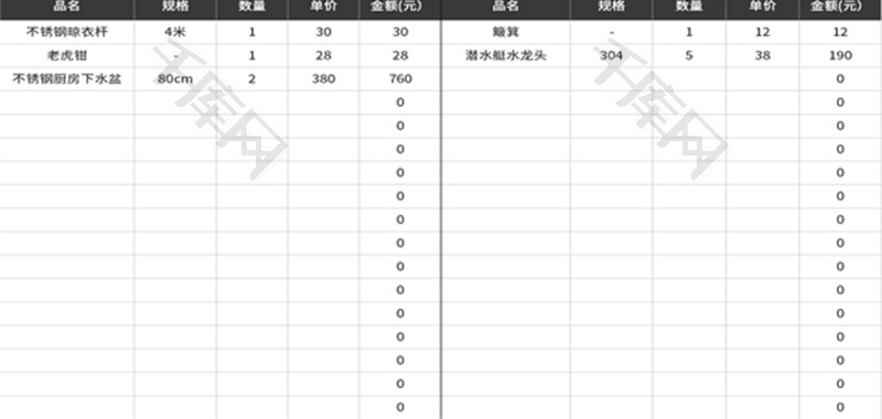 商品订购单明细表Excel模板