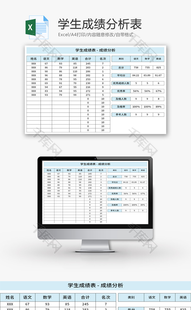 学生成绩分析表Excel模板