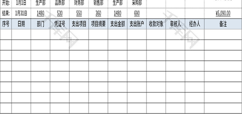 费用支出明细单Excel模板