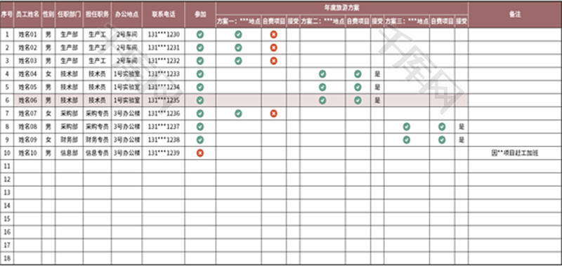 年度旅游报名统计表Excel模板