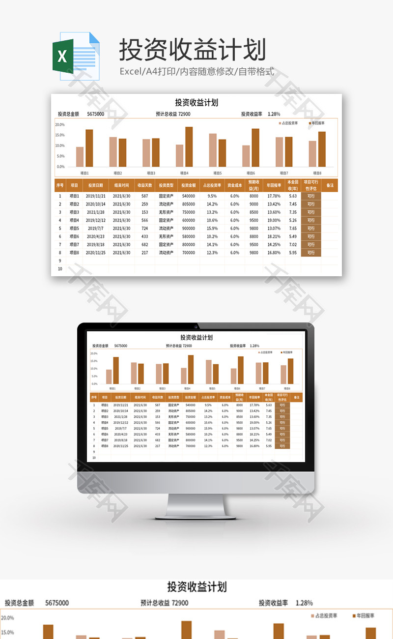 投资收益计划表Excel模板
