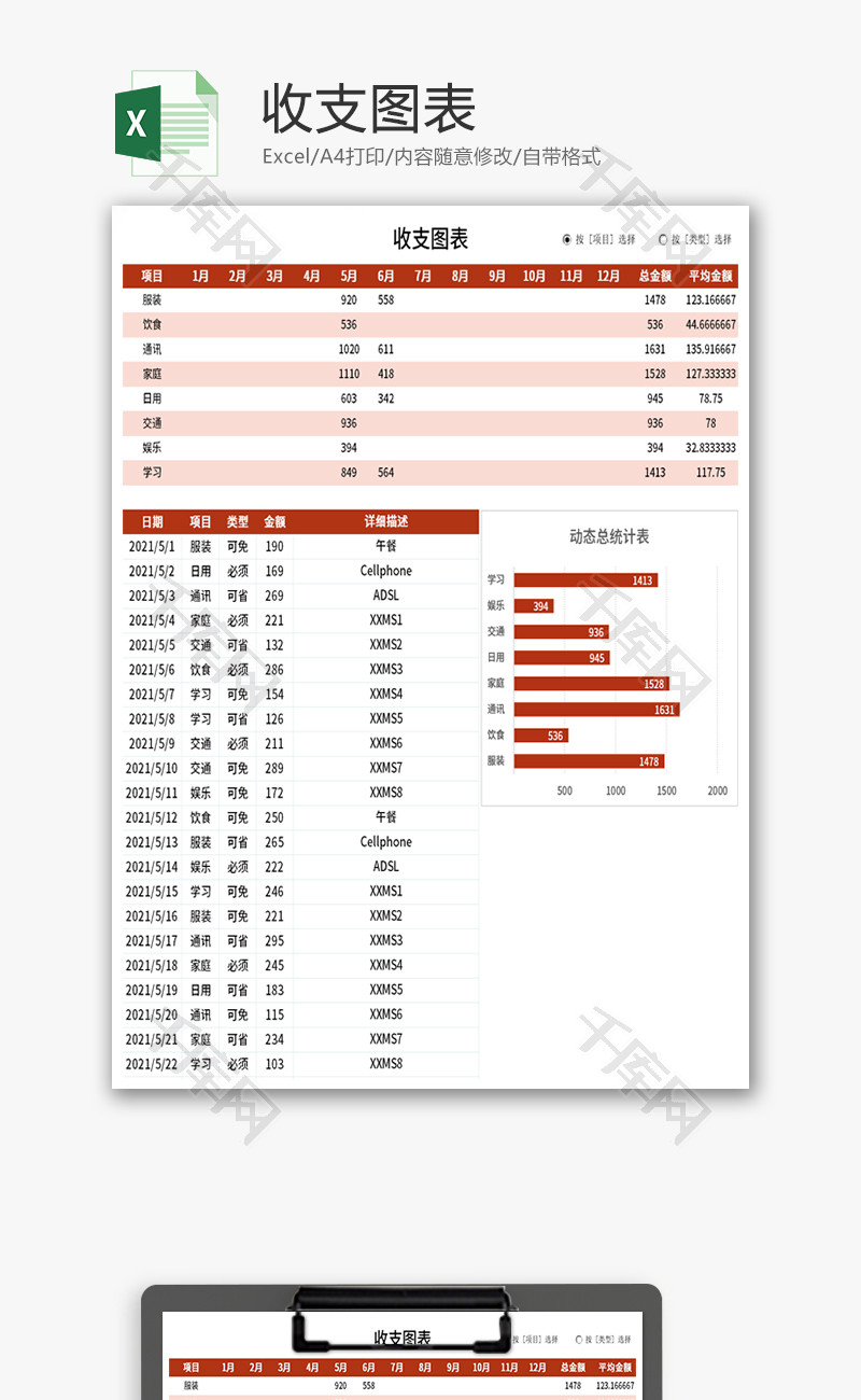 收支图表Excel模板