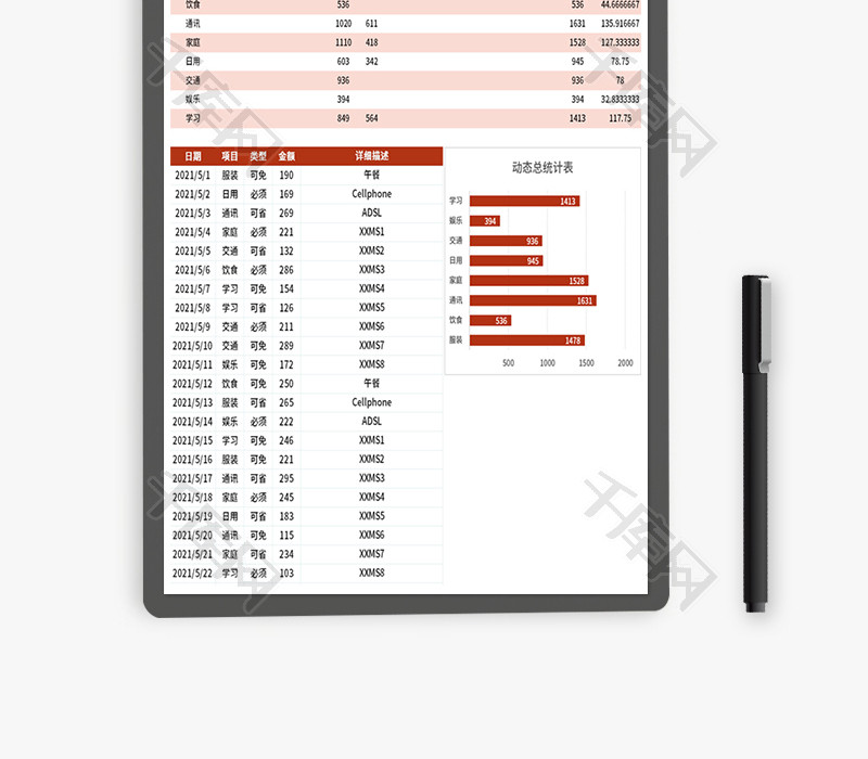 收支图表Excel模板